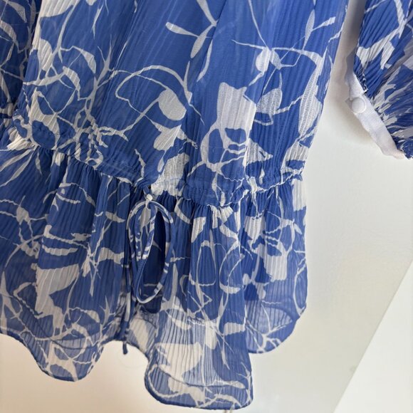 Jonathan Simkhai Harlowe Mini Dress Blue Amalfi Abstract Floral Long Sleeves - Picture 6 of 8